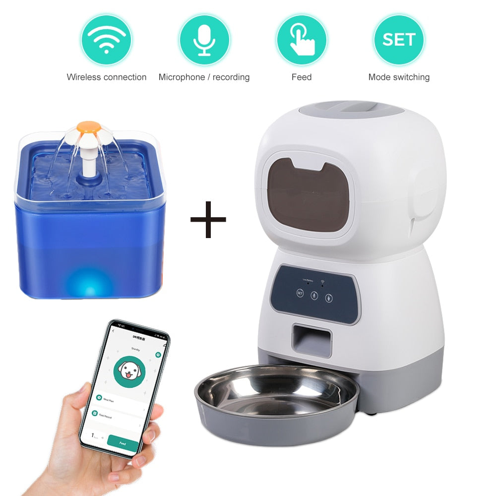 Alimentador automático para mascotas, fuente de bebida automática de 3,5 l, dosificador inteligente temporizado con aplicación WiFi.