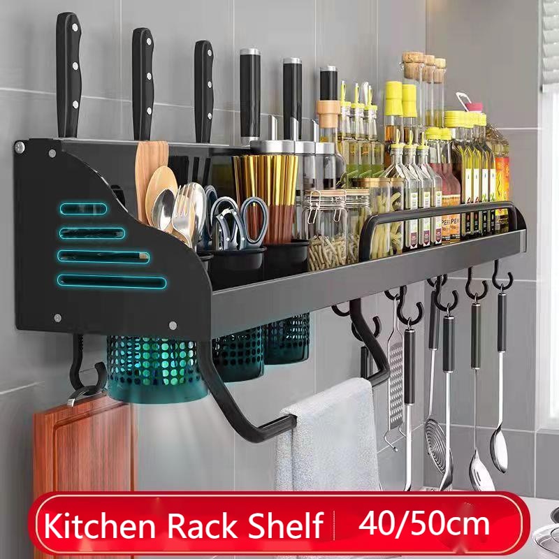 Estante organizador de cocina multifuncional de 40/50cm, soporte para cuchillos, palillos, almacenamiento, accesorios para el hogar, montado en la pared, sin perforaciones