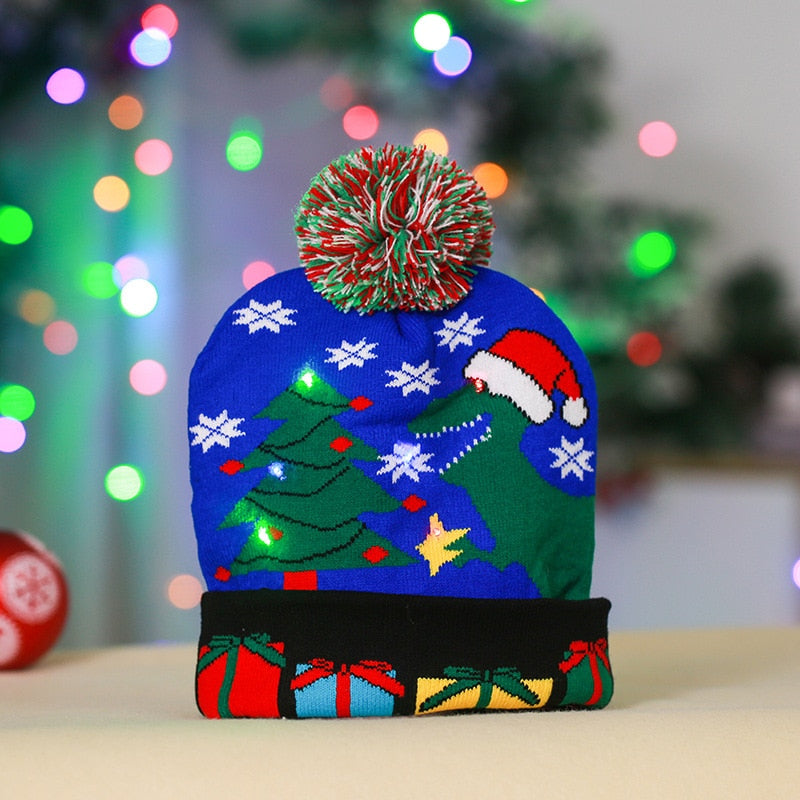 ¡A la venta! Gorro navideño de punto con luz LED para niños y adultos, gorro cálido iluminado, decoración navideña de Año Nuevo, 2023.